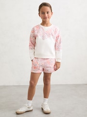Reiss Pink Print Jessie Floral-Print Sweatshirt and Shorts Set - Image 4 of 5