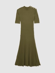 Reiss Green Harriet Button-Detail Knitted Midi Dress - Image 2 of 7