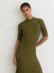 Reiss Green Harriet Button-Detail Knitted Midi Dress - Image 3 of 7
