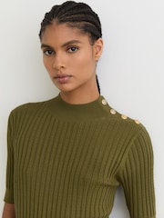 Reiss Green Harriet Button-Detail Knitted Midi Dress - Image 5 of 7