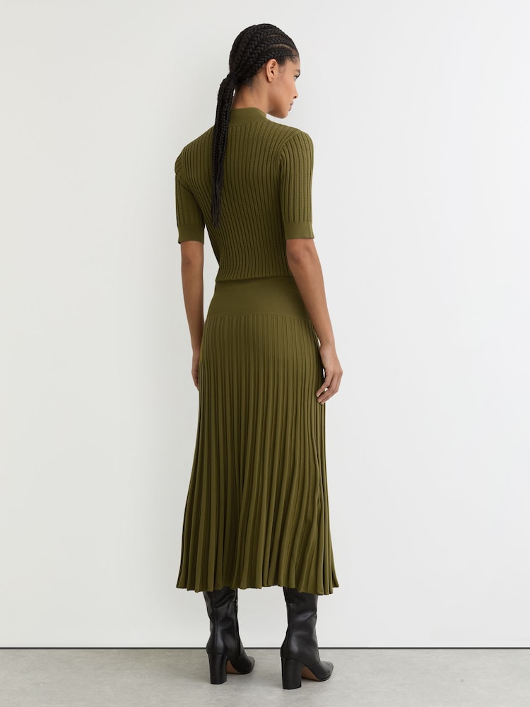 Reiss Harriet Button-Detail Knitted Midi Dress - Green