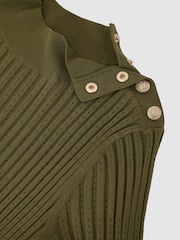 Reiss Green Harriet Button-Detail Knitted Midi Dress - Image 7 of 7