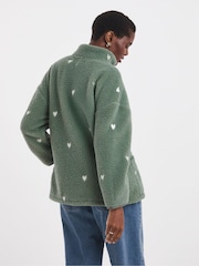 JD Williams Green Print Longline Quarter Zip Borg Fleece - Image 2 of 4