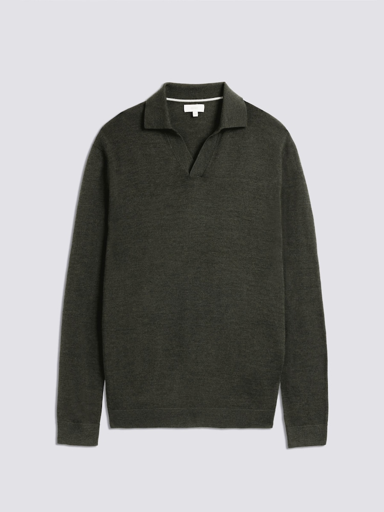 MOSS Green Merino-Blend Skipper Polo Shirt - Image 4 of 4 MOSS Green Merino-Blend Skipper Polo Shirt - Image 4 of 4