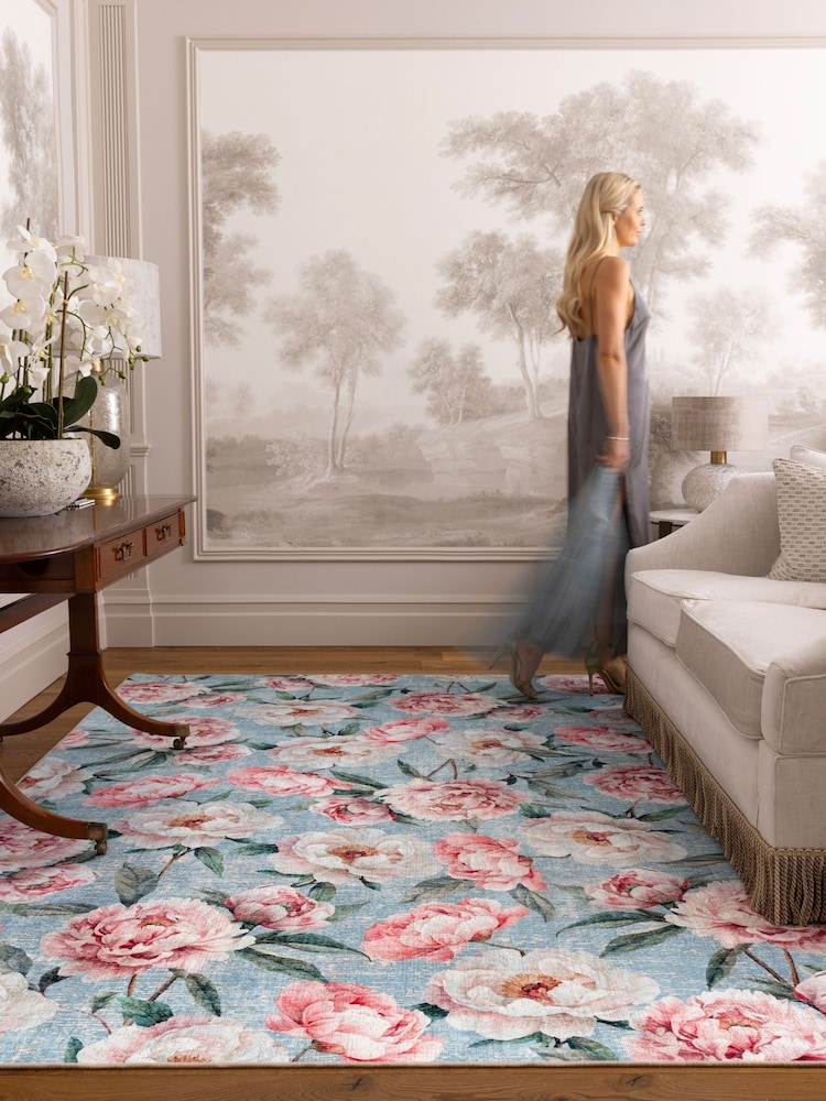 Hug Rug Blue Blooming Peonies Rug - Image 1 of 4