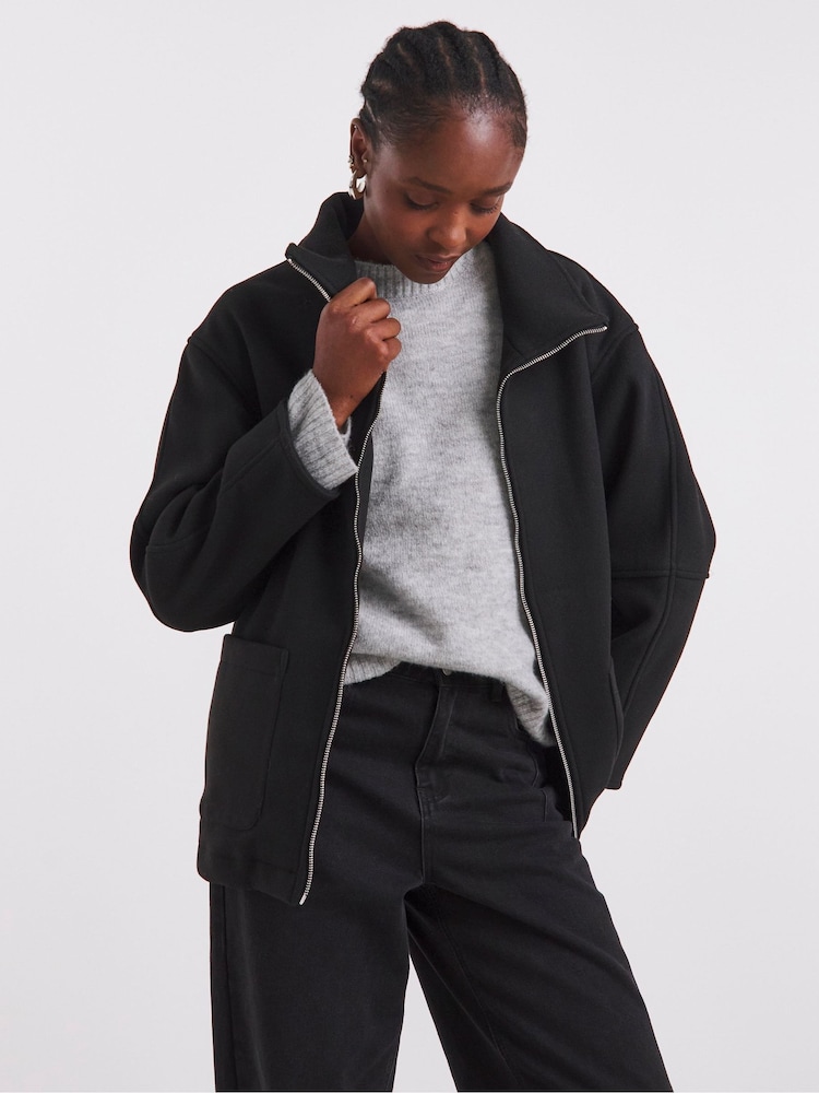 Simply Be Black Zip Through Funnel Neck Jacket - Image 1 of 4 Simply Be Black Zip Through Funnel Neck Jacket - Image 1 of 4