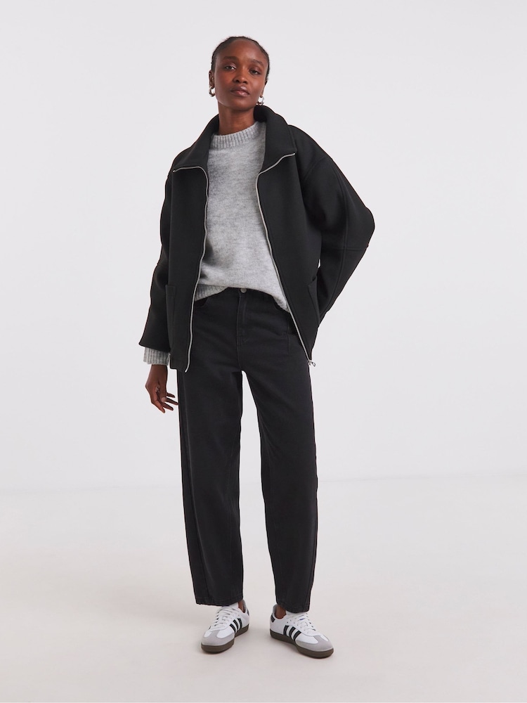 Simply Be Black Zip Through Funnel Neck Jacket - Image 4 of 4