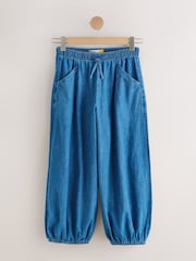 Mid Blue Denim Lightweight Linen Blend Balloon Jeans - Image 1 of 4