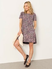 FatFace Simone Purple Paisley Jersey Dress - Image 1 of 6