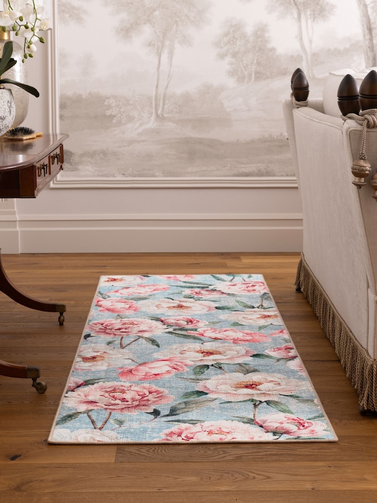 Hug Rug Blue Blooming Peonies Runner - Image 1 of 4