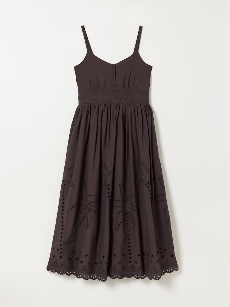 FatFace Teri Chocolate Brown Embroidered Midi Dress - Image 1 of 1