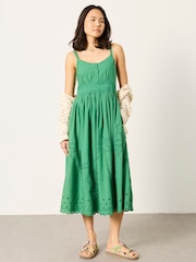 FatFace Teri Green Embroidered Midi Dress - Image 2 of 6