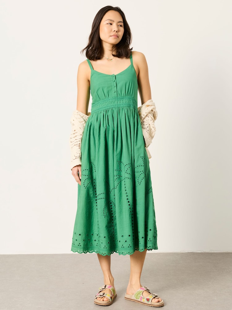 FatFace Teri Green Embroidered Midi Dress - Image 2 of 6 FatFace Teri Green Embroidered Midi Dress - Image 2 of 6