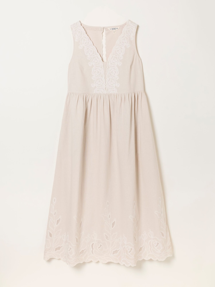 FatFace Analisa Natural Embroidered Midi Dress - Image 1 of 1