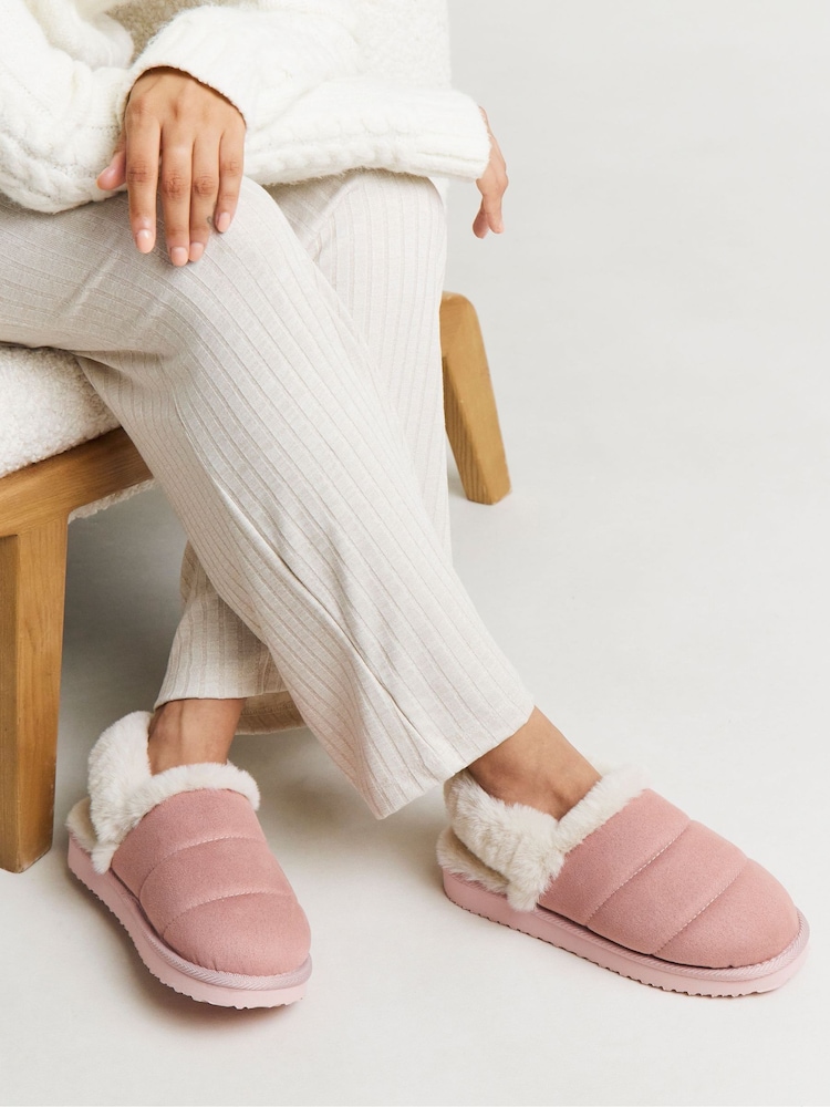Simply Be Pink Slingback Fluffy Slippers - Image 1 of 4