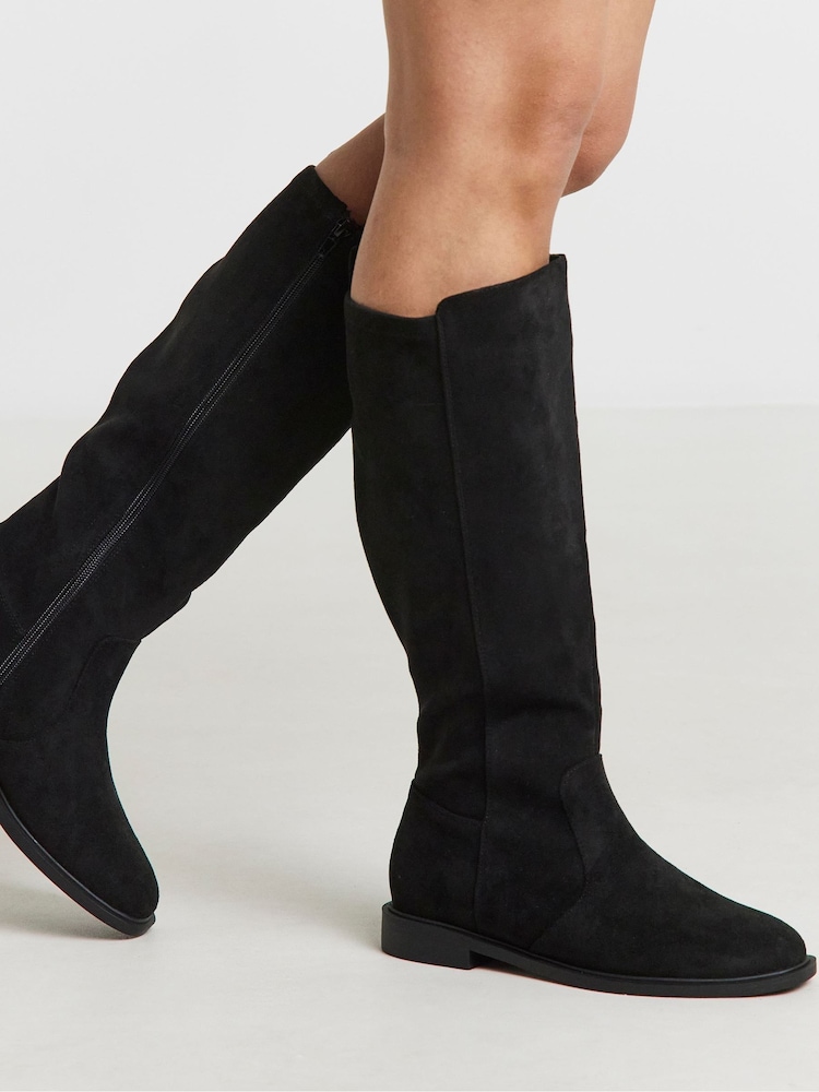 Simply Be Black Stretch Back Panel Knee High Boots - Image 1 of 4 Simply Be Black Stretch Back Panel Knee High Boots - Image 1 of 4