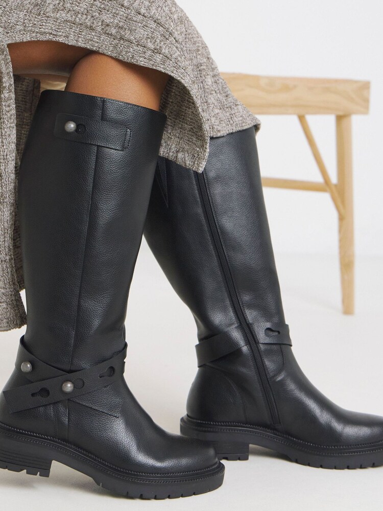 Simply Be Black Extra Wide Fit Casual Knee High Boots With Wrap Detail - Image 1 of 4 Simply Be Black Extra Wide Fit Casual Knee High Boots With Wrap Detail - Image 1 of 4
