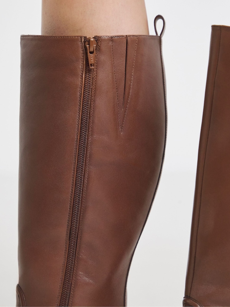 Simply Be Brown Leather Knee High Riding Boots - Image 4 of 4