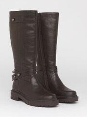 Simply Be Brown Extra Wide Fit Casual Knee High Boots With Wrap Detail - Image 3 of 4