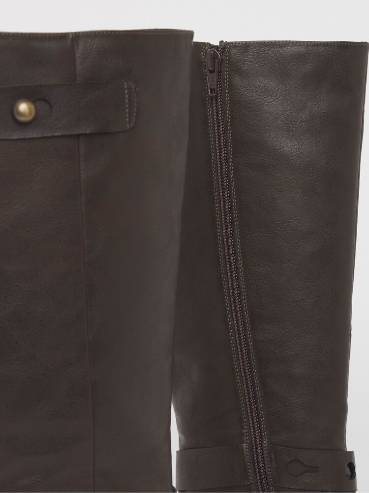 Simply Be Brown Extra Wide Fit Casual Knee High Boots With Wrap Detail - Image 4 of 4