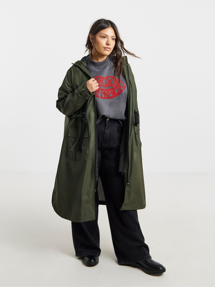 Simply Be Green Rubberised 3 in 1 Parka Coat - Image 1 of 4 Simply Be Green Rubberised 3 in 1 Parka Coat - Image 1 of 4