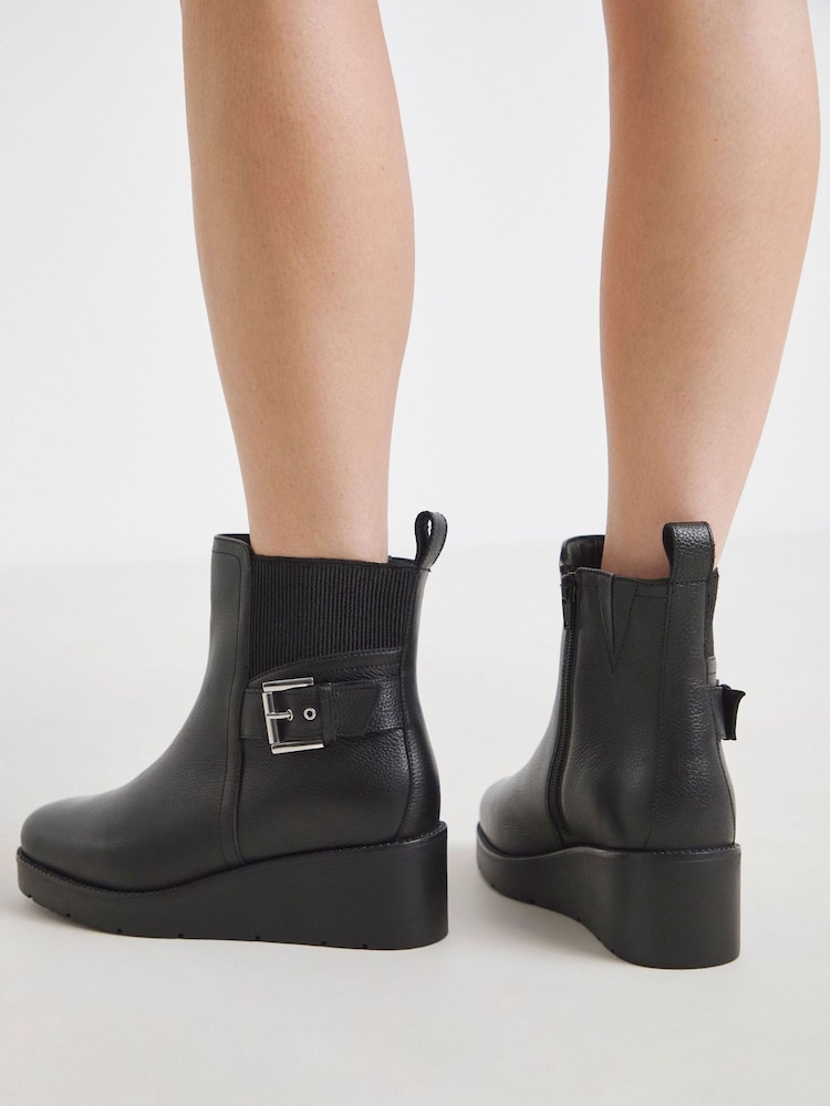 Simply Be Black Extra Wide Fit Wedge Chelsea Boots With Buckle - Image 2 of 4 Simply Be Black Extra Wide Fit Wedge Chelsea Boots With Buckle - Image 2 of 4