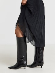 Simply Be Black Wide Fit Kitten Heel Straight Leg Boots - Image 1 of 4
