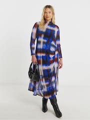 Simply Be Brown Ruched Mesh Midi Dress - Image 1 of 4