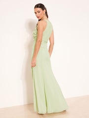 Lipsy Sage Green Bridesmaid Embrodiery 3D Halter Maxi Dress - Image 4 of 4