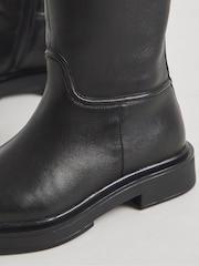 Simply Be Black Extra Wide Fit Leather Knee High Riding Boots - Image 4 of 4