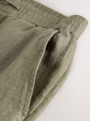 Khaki Green Relaxed Fit Signature 100% Linen Textured Trousers With Elasticated Waist - Image 10 of 10