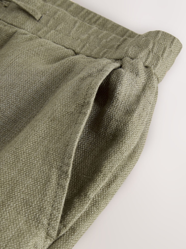 Khaki Green Relaxed Fit Signature 100% Linen Textured Trousers With Elasticated Waist - Image 10 of 10 Khaki Green Relaxed Fit Signature 100% Linen Textured Trousers With Elasticated Waist - Image 10 of 10