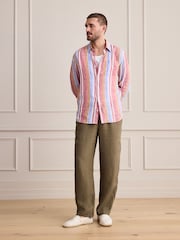 卡其綠色 - Signature 100% Linen Textured Trousers With Elasticated Waist - 圖片 2/4