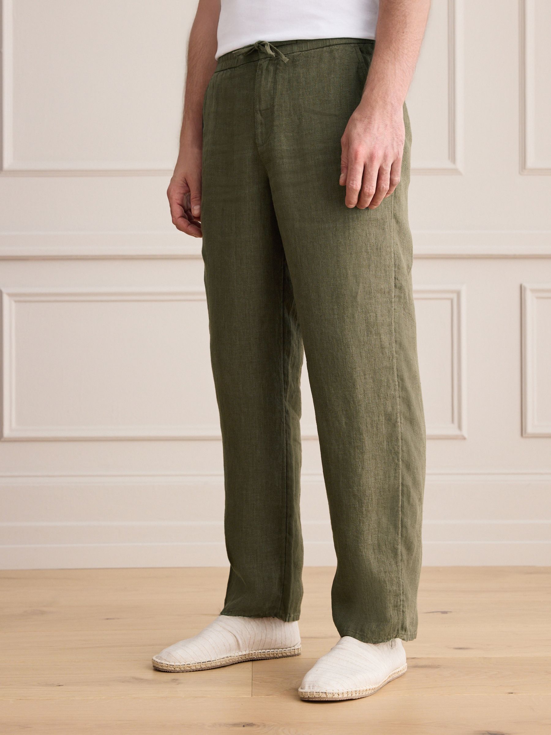 Buy Khaki Green Relaxed Fit Signature 100% Linen Textured Trousers
