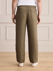 卡其綠色 - Signature 100% Linen Textured Trousers With Elasticated Waist - 圖片 4/4