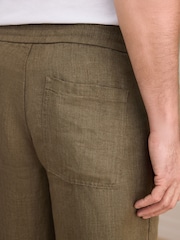 Khaki Green Relaxed Fit Signature 100% Linen Textured Trousers With Elasticated Waist - Image 5 of 10