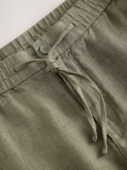Khaki Green Relaxed Fit Signature 100% Linen Textured Trousers With Elasticated Waist - Image 9 of 10