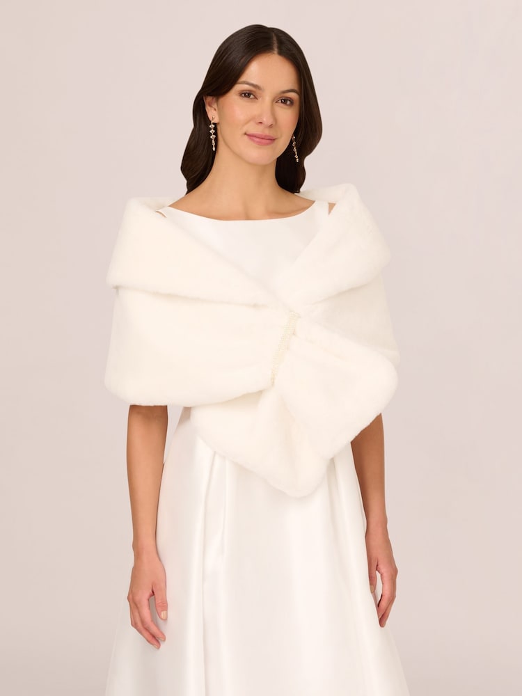 Adrianna Papell Faux Fur White Wrap - Image 1 of 7