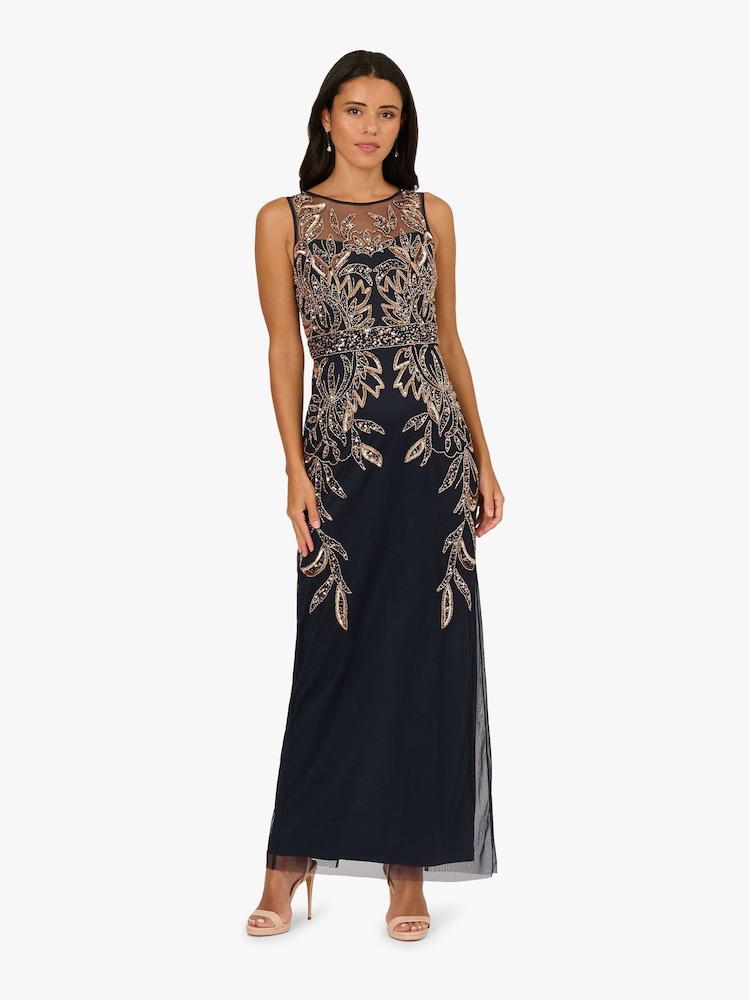 Adrianna Papell Blue Studio Beaded Column Long Dress - Image 1 of 6 Adrianna Papell Blue Studio Beaded Column Long Dress - Image 1 of 6