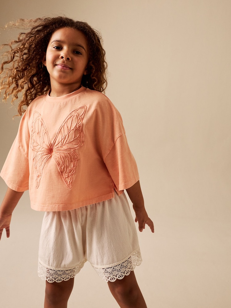 Orange/Cream Butterfly - Комплект футболки та фактурних шортів (3-16років) - Image 1 of 3