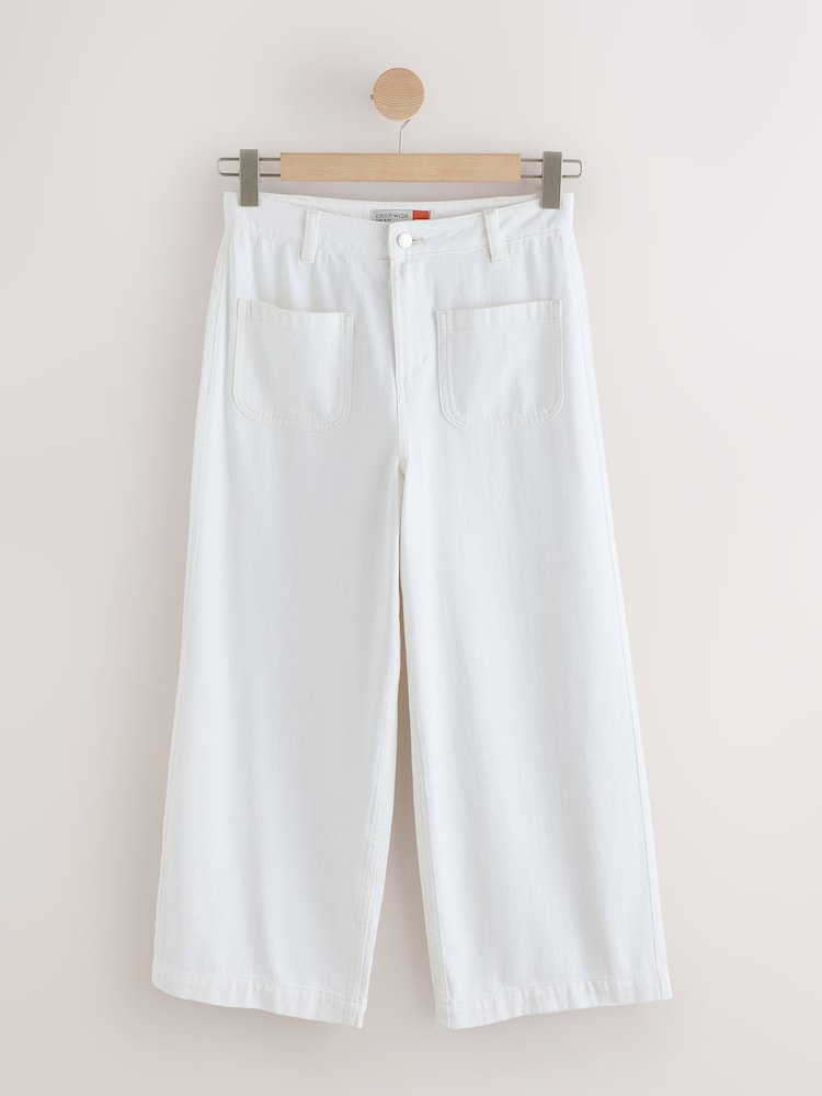 Ecru Lightweight Denim Patch Pocket Cropped Jeans - Image 1 of 4