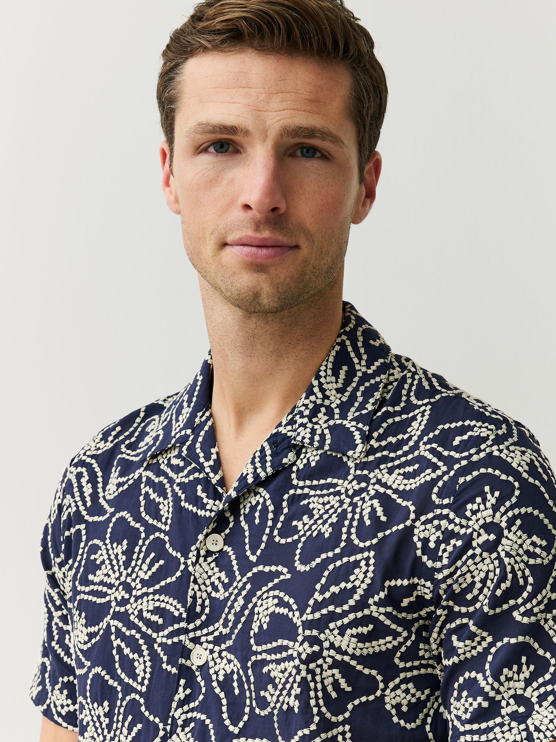 Buy PS Paul Smith Blue Embroidered Floral Short Sleeve Shirt from