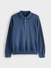PS Paul Smith Blue Long Sleeve Knitted Polo Shirt - Image 6 of 6