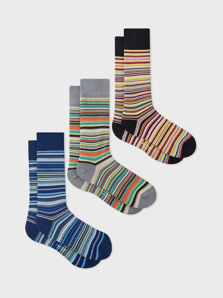 PS Paul Smith Blue Signature Stripe 3 Pack Socks - Image 1 of 7