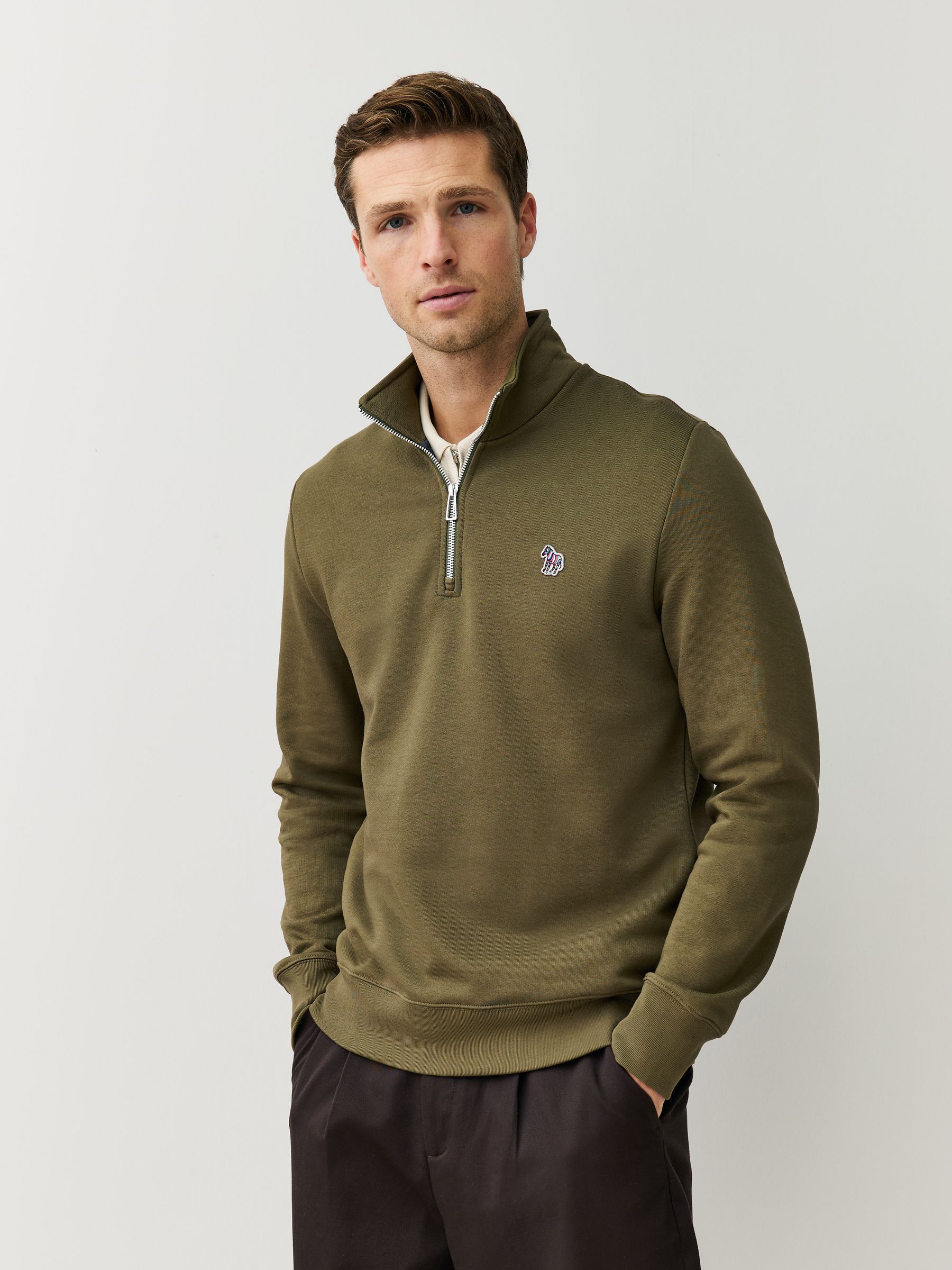 Buy PS Paul Smith Khaki Green Cotton Quarter Zip Sweatshirt from