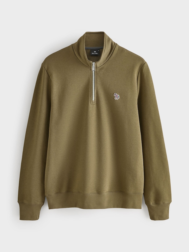 PS Paul Smith Green Regular-Fit Quarter Zip Logo Sweat Top - Image 1 of 1 PS Paul Smith Green Regular-Fit Quarter Zip Logo Sweat Top - Image 1 of 1