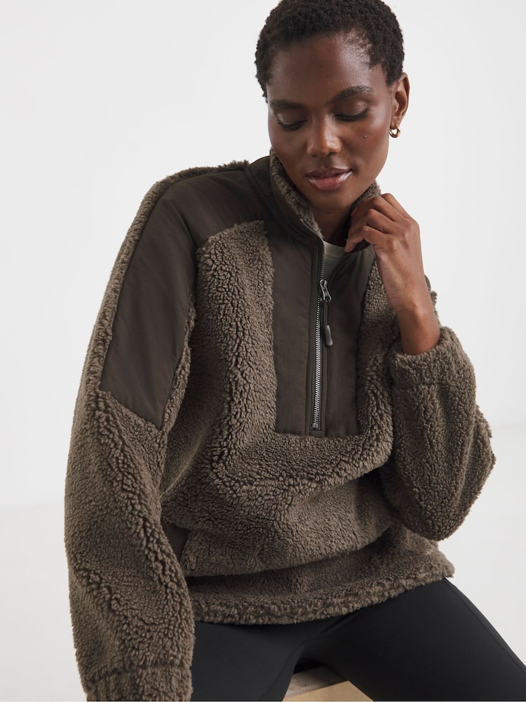 Snowdonia Brown Contrast Funnel Neck Fleece - Image 1 of 4 Snowdonia Brown Contrast Funnel Neck Fleece - Image 1 of 4