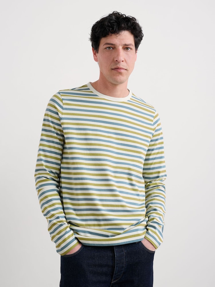 Seasalt Cornwall Blue/White Mens 100% Cotton Sailor Shirt With Crew Neck - Image 1 of 5 Seasalt Cornwall Blue/White Mens 100% Cotton Sailor Shirt With Crew Neck - Image 1 of 5