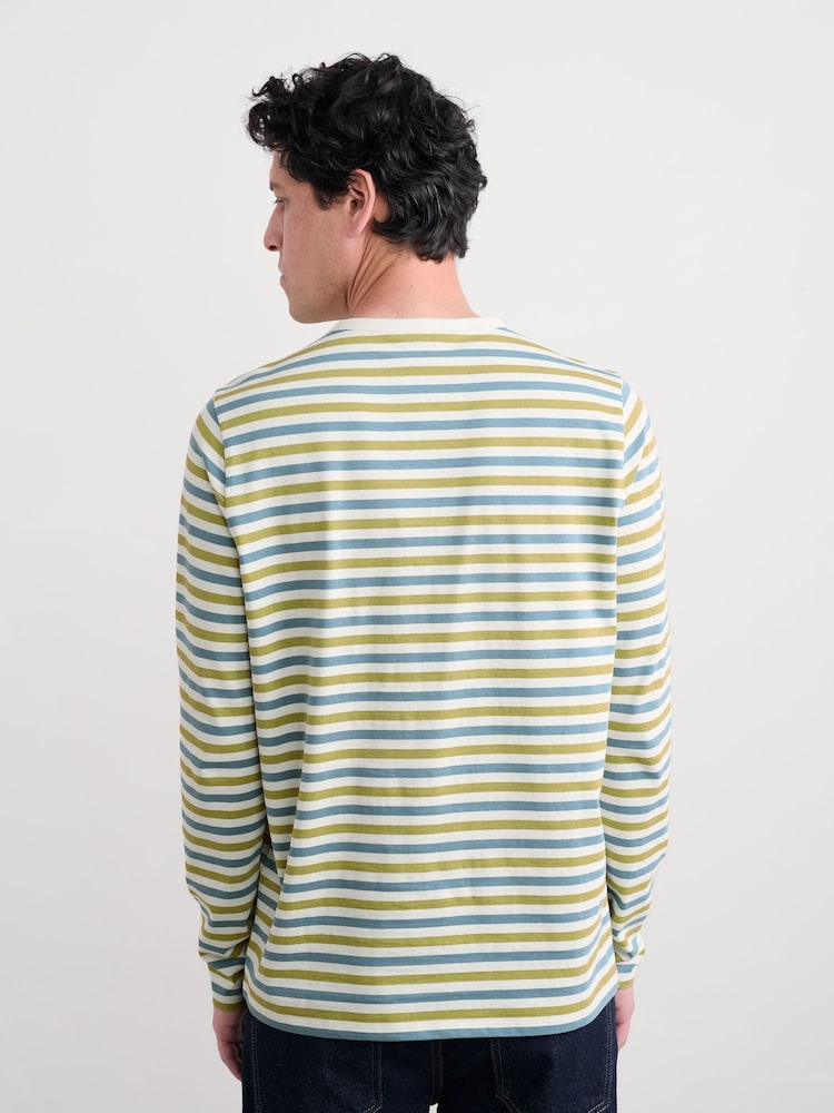 Seasalt Cornwall Blue/White Mens 100% Cotton Sailor Shirt With Crew Neck - Image 2 of 5 Seasalt Cornwall Blue/White Mens 100% Cotton Sailor Shirt With Crew Neck - Image 2 of 5