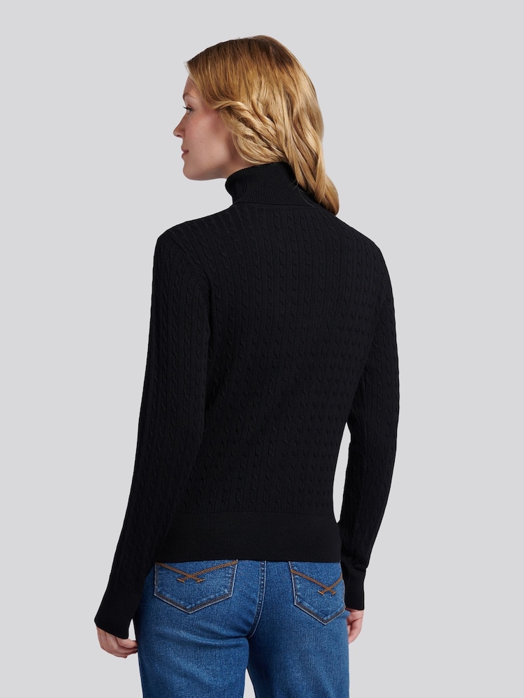 U.S. Polo Assn. Black Fine Cable Roll Neck Jumper - Image 2 of 8 U.S. Polo Assn. Black Fine Cable Roll Neck Jumper - Image 2 of 8